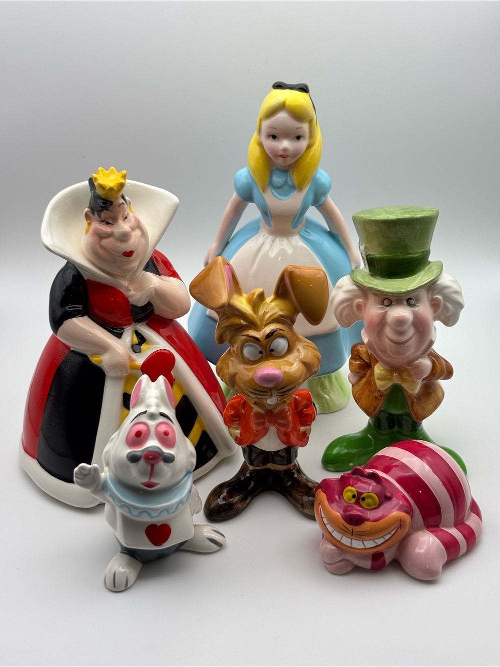 Vintage Disney Alice in Wonderland Ceramic Figurines Rare Set of 6